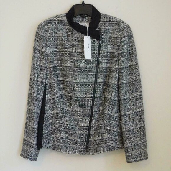 NWT AKRIS Black Cotton Wool Tweed Zipper Front Jacket 16 - Picture 6 of 7